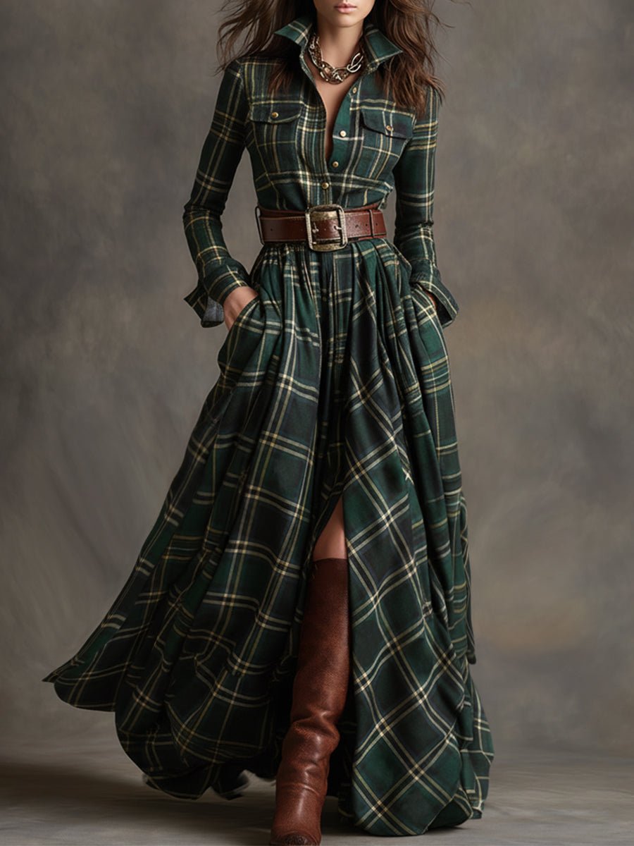 Giulia | Vestido Largo de Cuadros Étnico Retro - Isabel de Sevilla