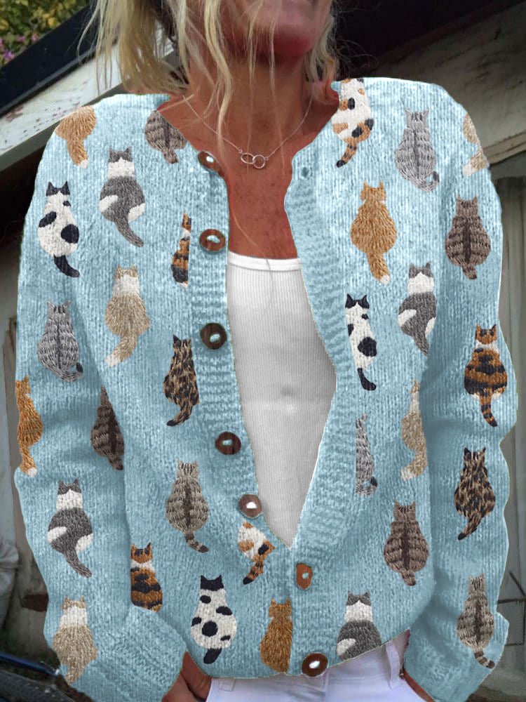 Beatriz | Cárdigan Acogedor con Estampado de Gato - Isabel de Sevilla
