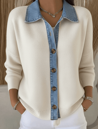 Valeria | Cárdigan Punto Detalle Denim - Isabel de Sevilla