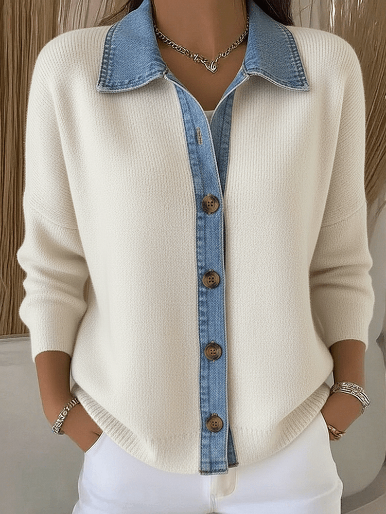 Valeria | Cárdigan Punto Detalle Denim - Isabel de Sevilla