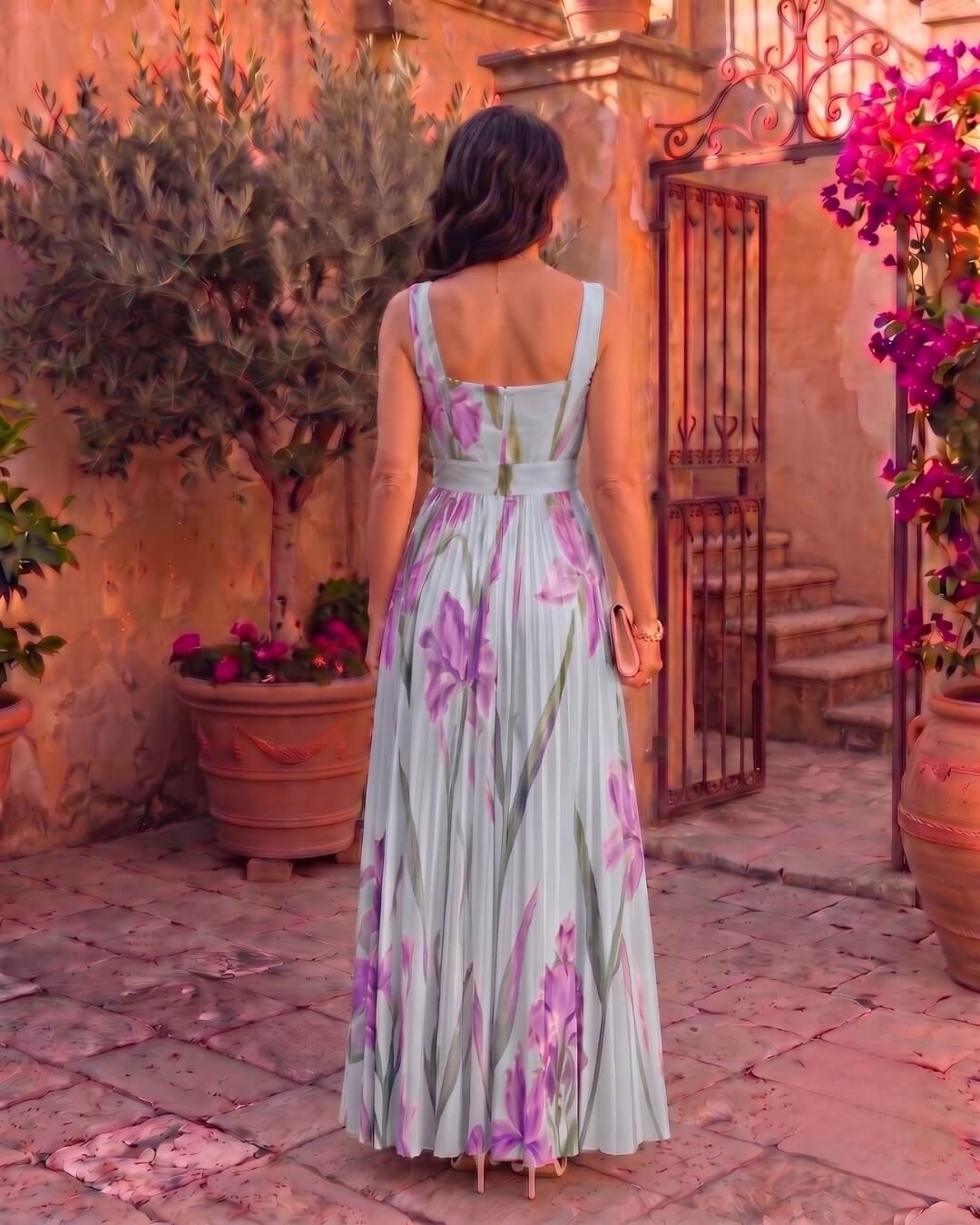 Inés | Vestido Maxi Plisado Floral - Isabel de Sevilla
