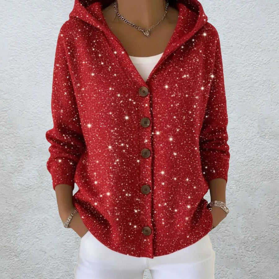 Irene | Cárdigan con Capucha Rojo Efecto Brillante - Isabel de Sevilla