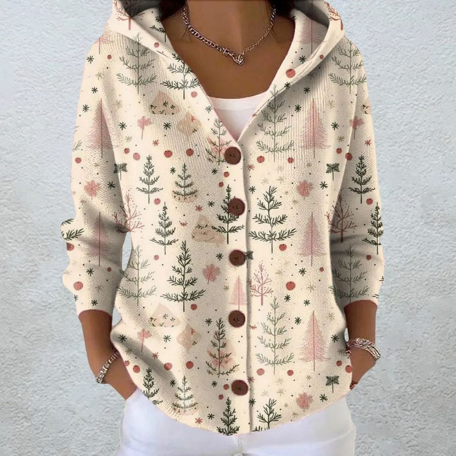 Lucía | Cárdigan con Capucha y Estampado Navideño en Tonos Suaves - Isabel de Sevilla
