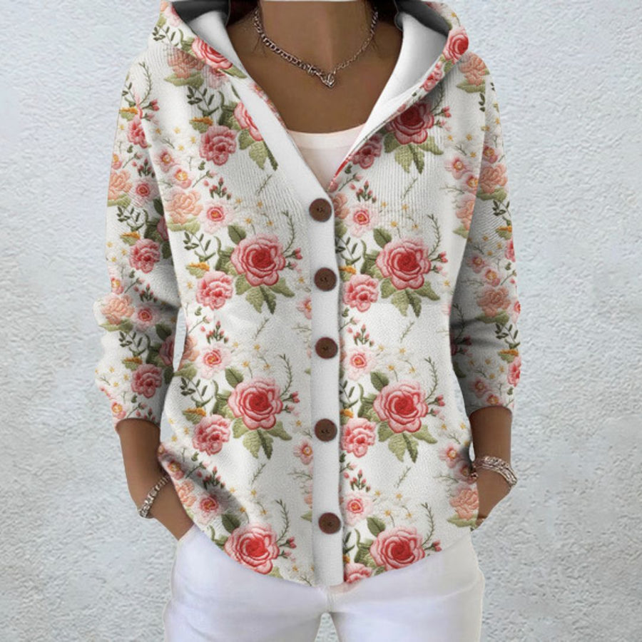 Rosario | Cárdigan con Capucha y Estampado de Rosas - Isabel de Sevilla