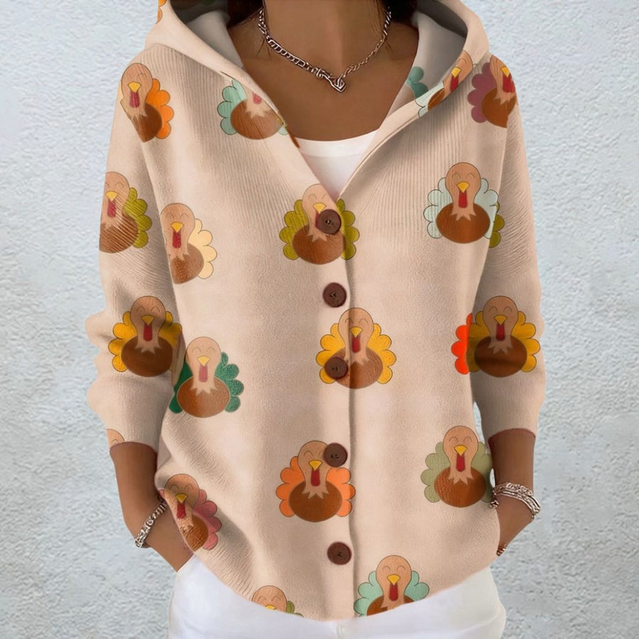 Manuela | Cárdigan con Capucha y Estampado de Pavos Otoñales - Isabel de Sevilla