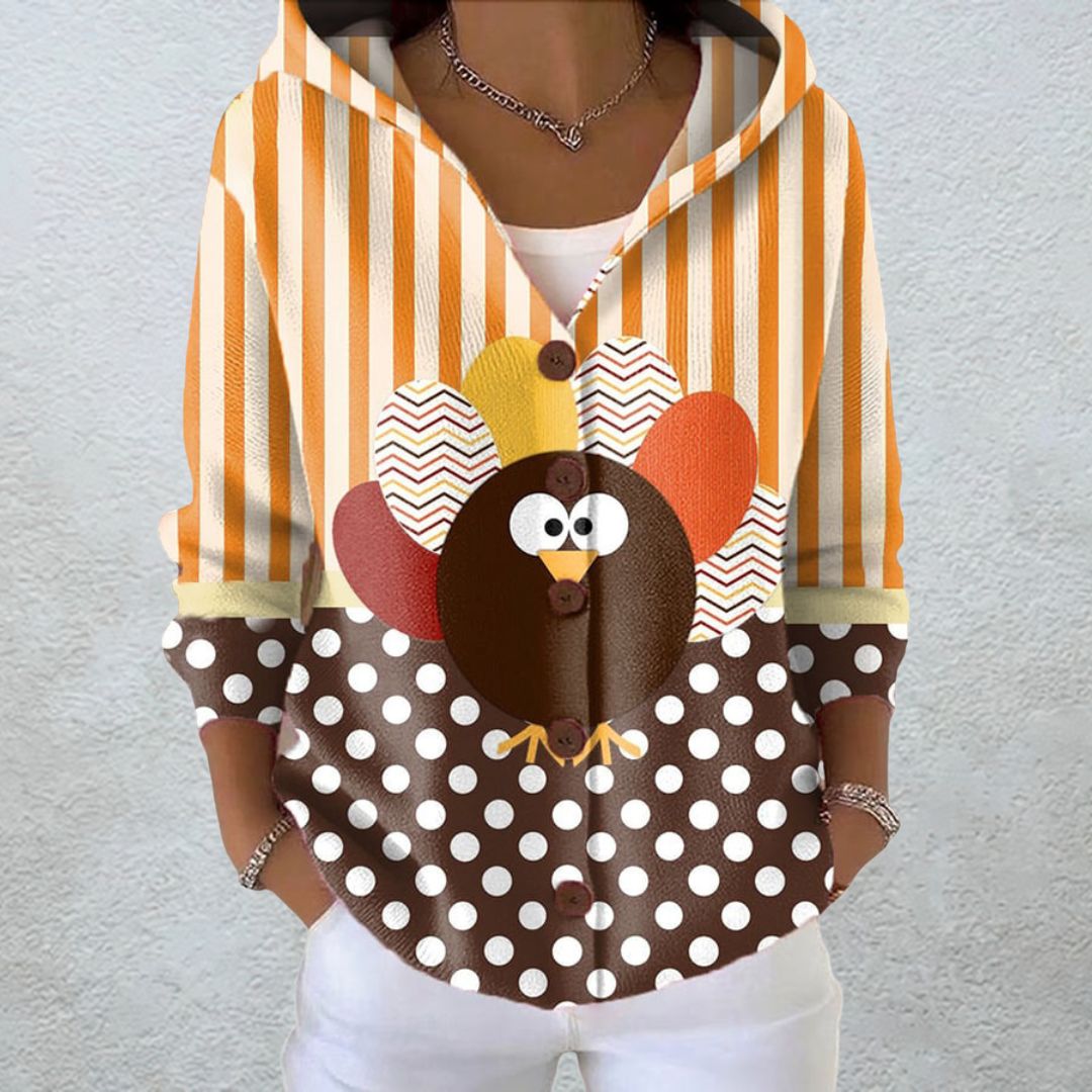 Adela | Cárdigan con Capucha y Estampado de Pavo Divertido - Isabel de Sevilla