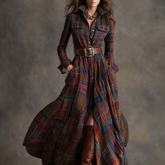 Giulia | Vestido Largo de Cuadros Étnico Retro - Isabel de Sevilla