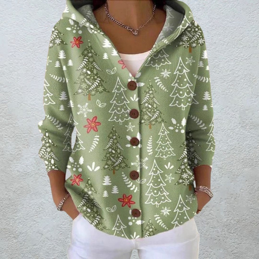 Amparo | Cárdigan con Capucha y Estampado de Árboles de Navidad - Isabel de Sevilla
