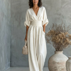 Daniela - Mono elegante de escote en V y pierna ancha - Isabel de Sevilla