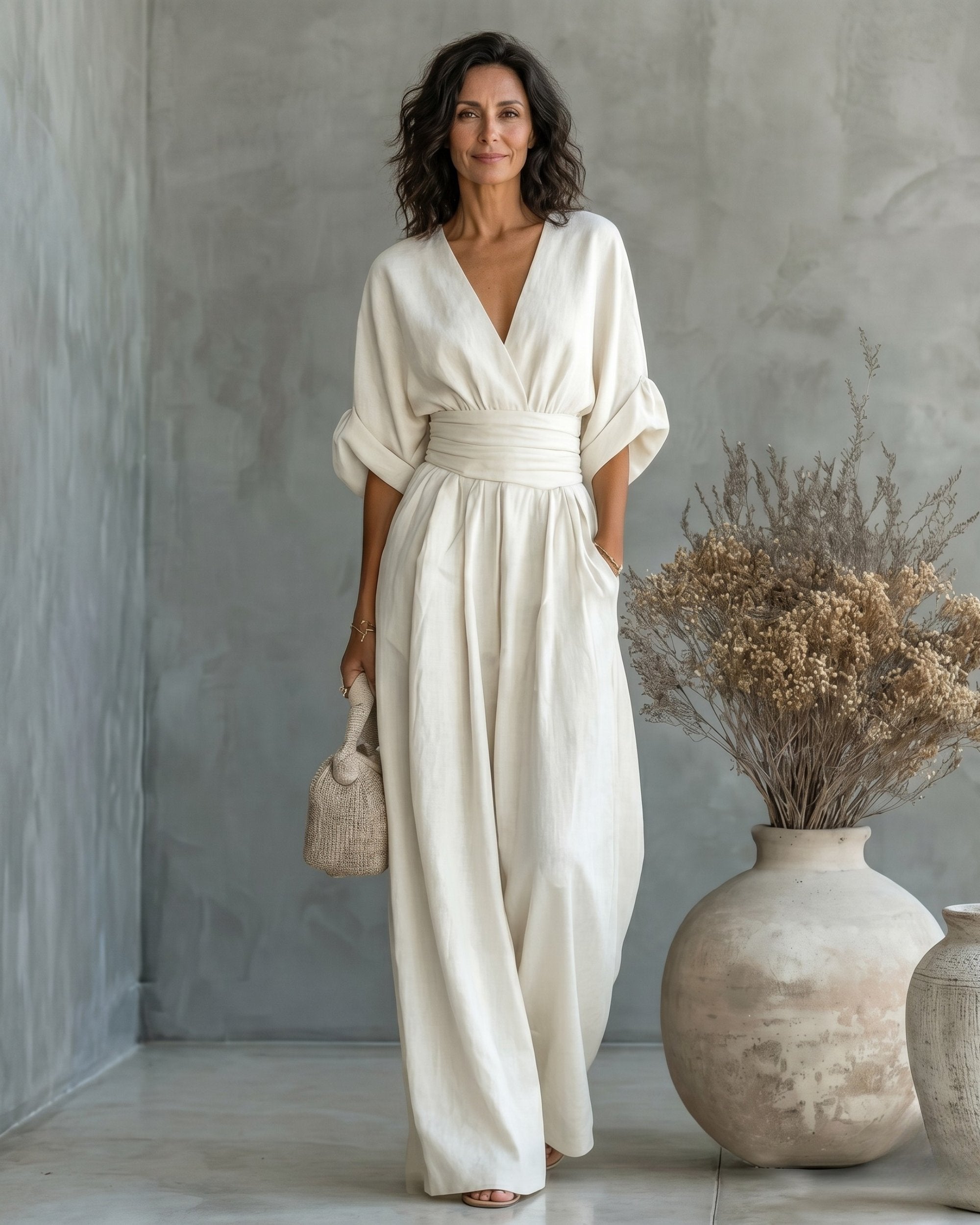 Daniela - Mono elegante de escote en V y pierna ancha