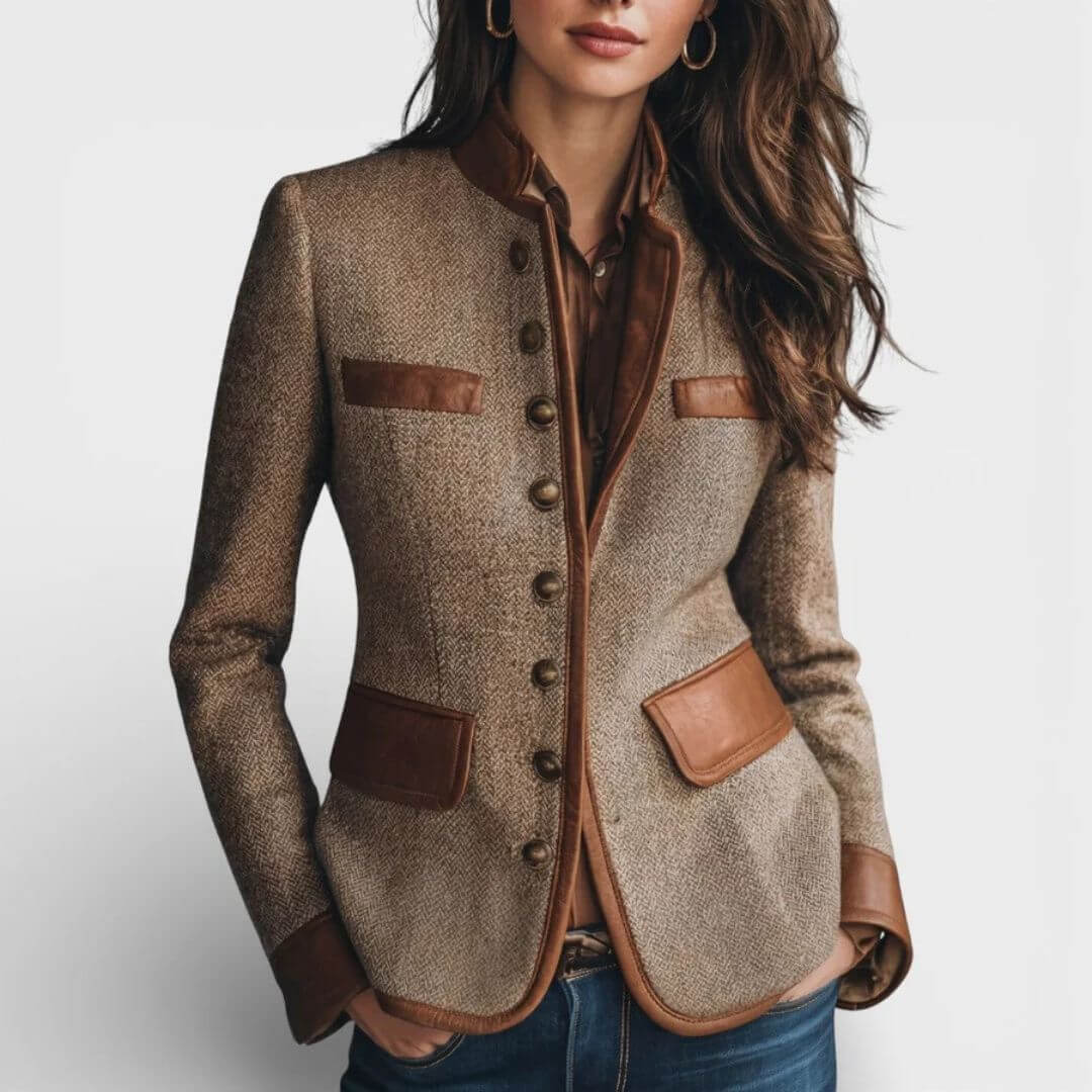 Marina | Chaqueta de Tweed con Ribete en Polipiel