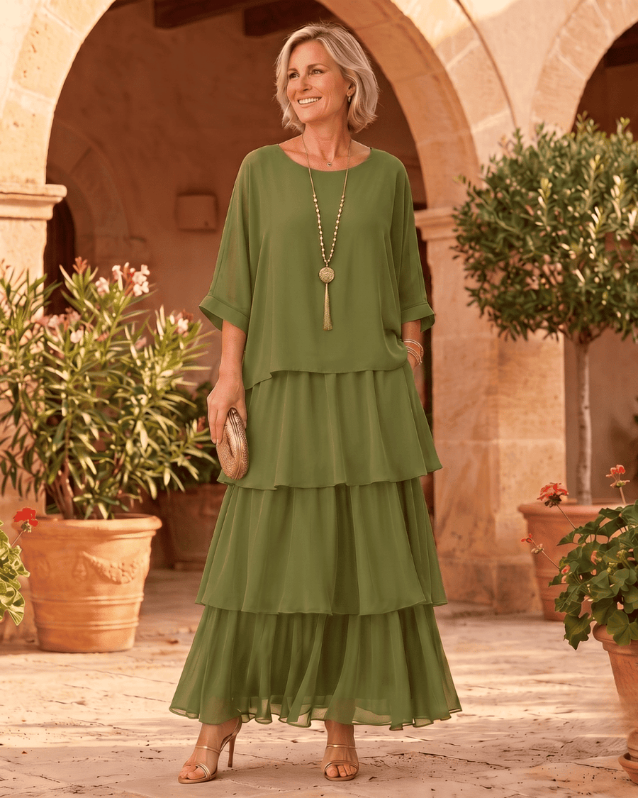 María | Vestido Maxi Escalonado de Caída Elegante - Isabel de Sevilla