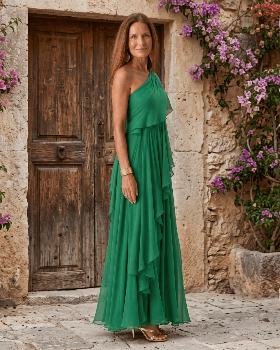 Lucía | Vestido Maxi de Gasa de Un Hombro - Isabel de Sevilla