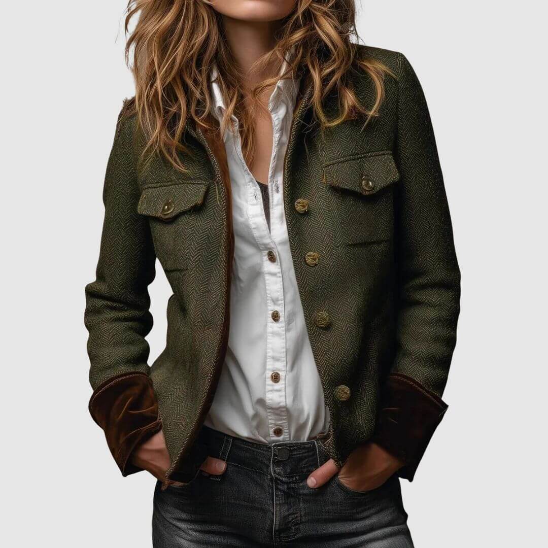 Inés | Chaqueta de Tweed con Puños de Terciopelo