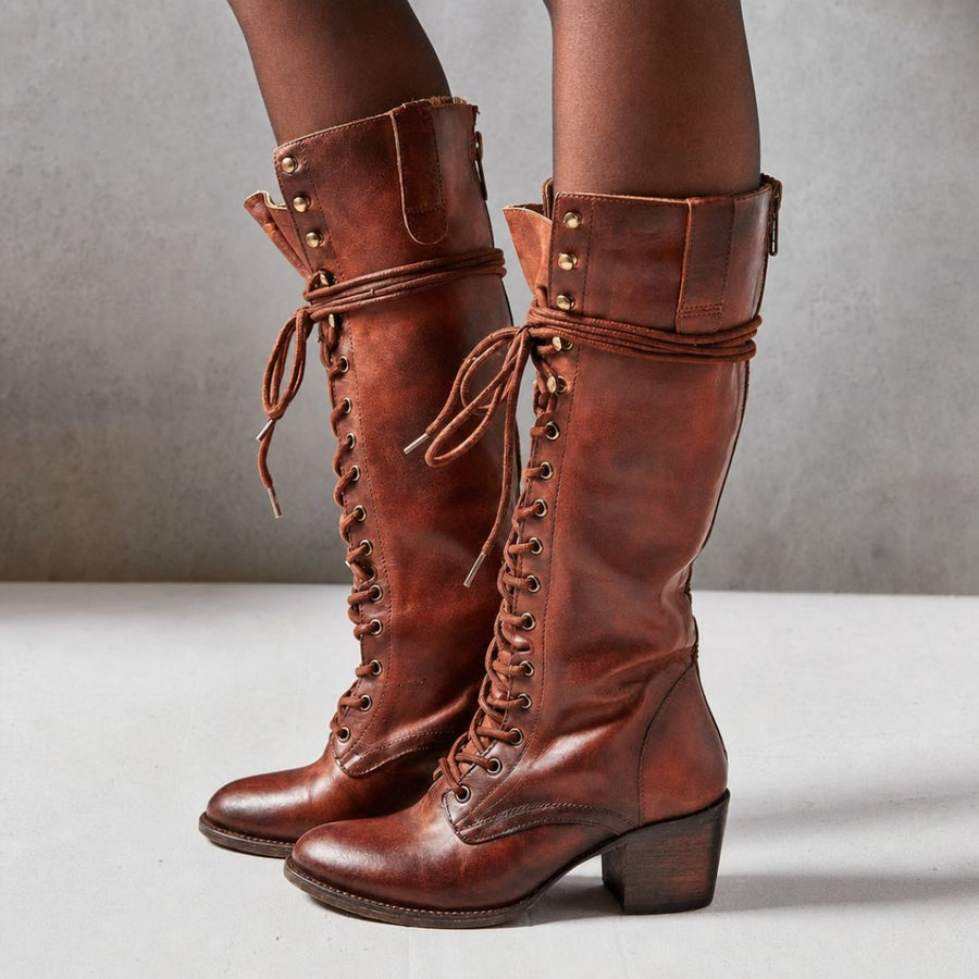 Begoña | Botas de Cuero con Cordones y Cremallera Lateral - Isabel de Sevilla