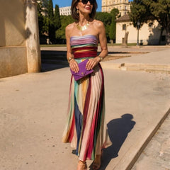 Lucía | Vestido Maxi Strapless Plisado Multicolor - Isabel de Sevilla