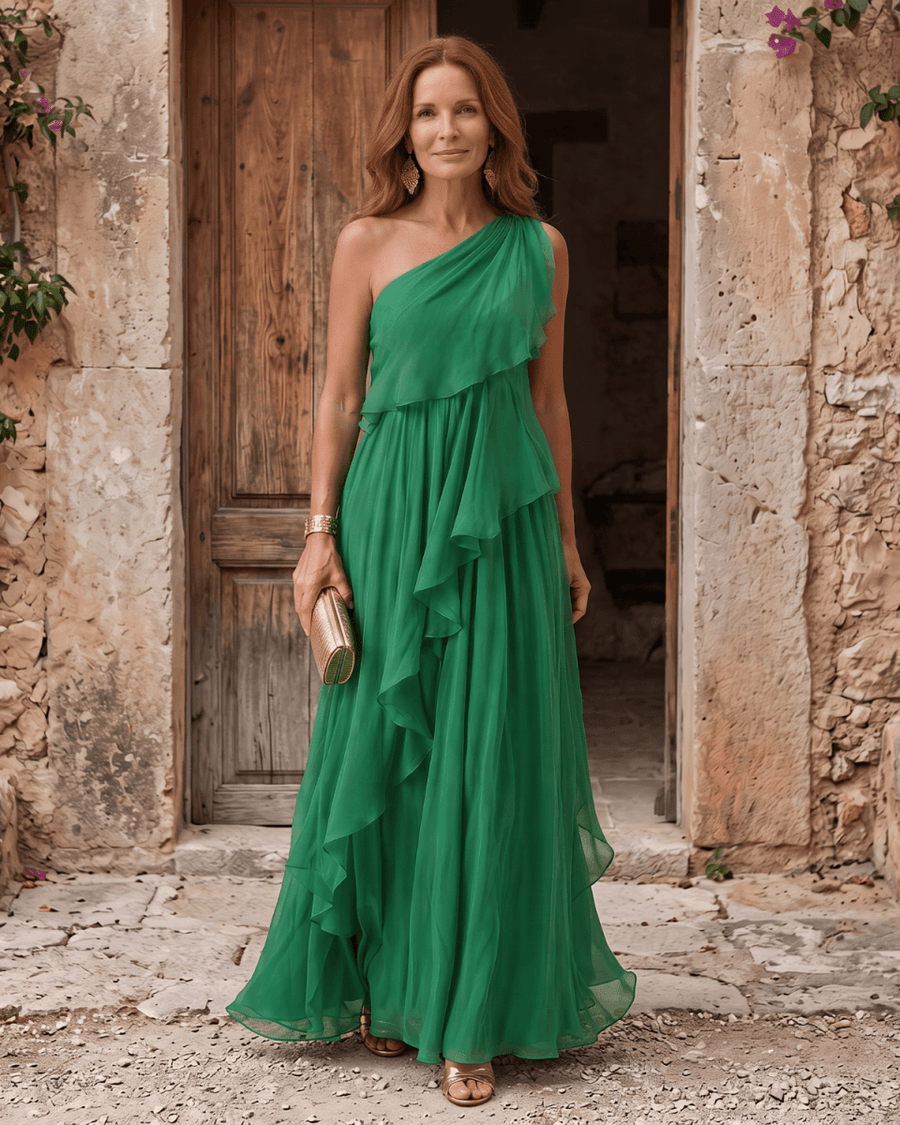 Lucía | Vestido Maxi de Gasa de Un Hombro - Isabel de Sevilla