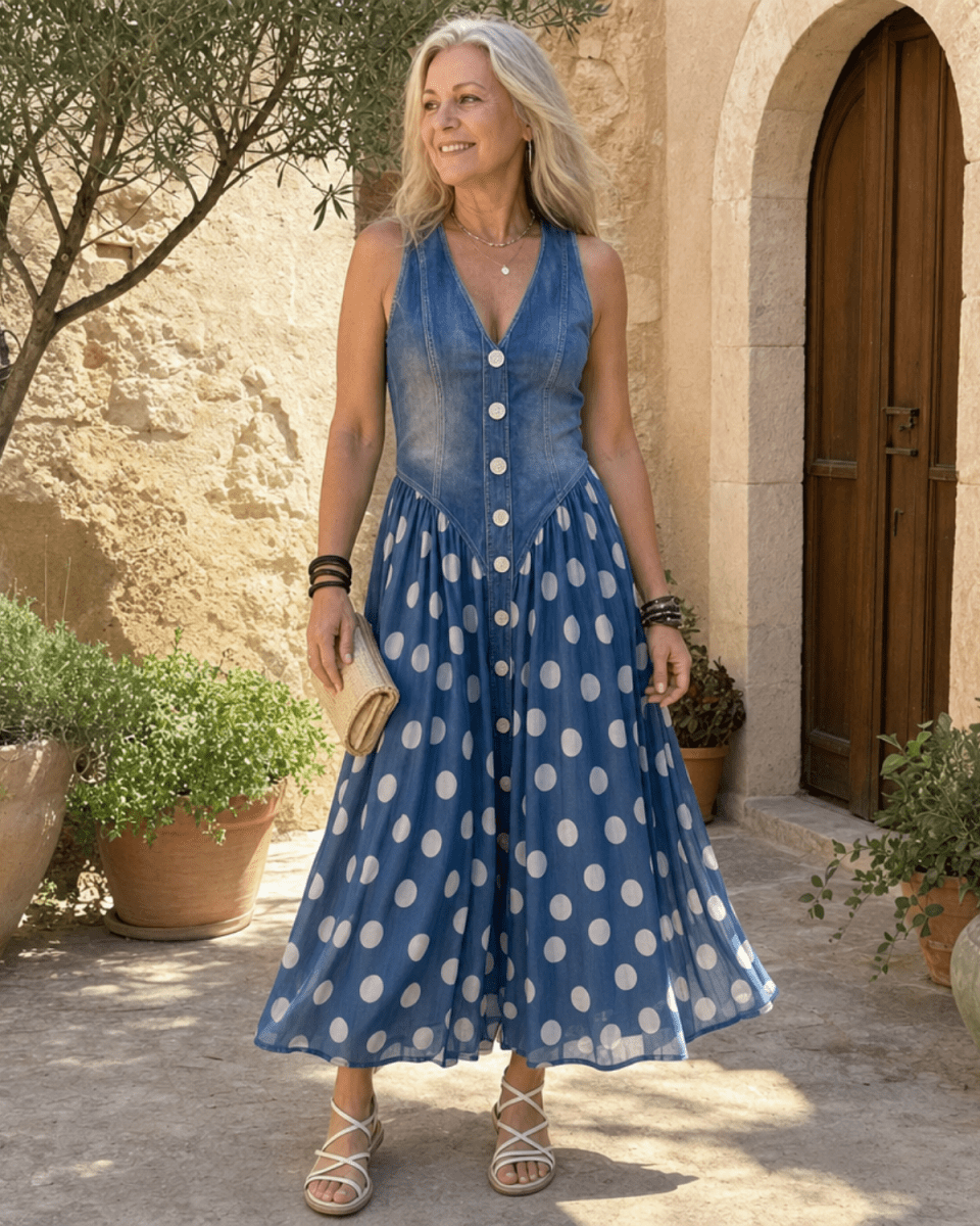 Consuelo | Vestido midi de gasa con estampado de lunares - Isabel de Sevilla