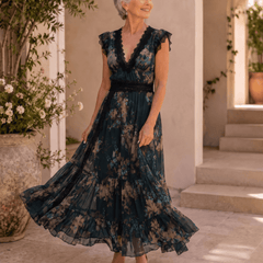 Andrea | Vestido Maxi Floral Bohemio con Escote en V y Encaje - Isabel de Sevilla