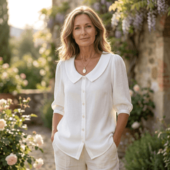 Alexia | Blusa elegante de algodón ligero con cuello redondeado - Isabel de Sevilla