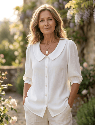 Alexia | Blusa elegante de algodón ligero con cuello redondeado - Isabel de Sevilla