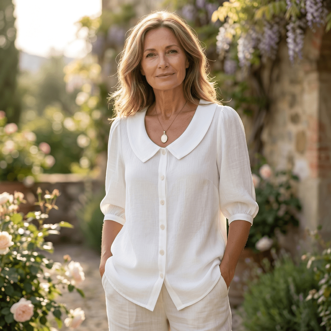 Alexia | Blusa elegante de algodón ligero con cuello redondeado - Isabel de Sevilla
