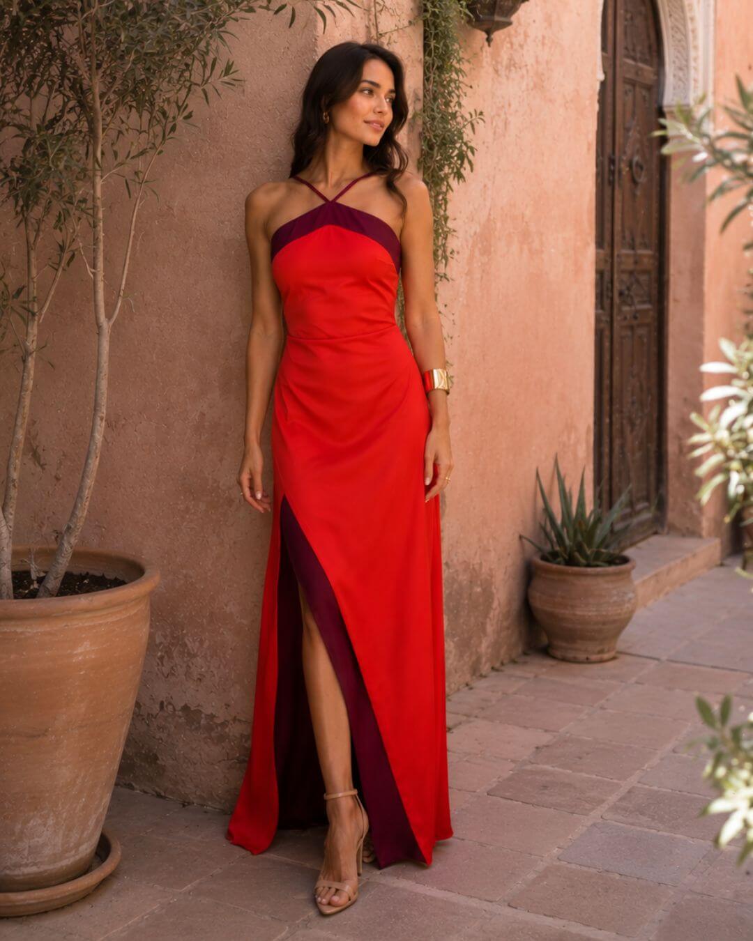Sofía | Vestido Maxi Bicolor con Abertura - Isabel de Sevilla