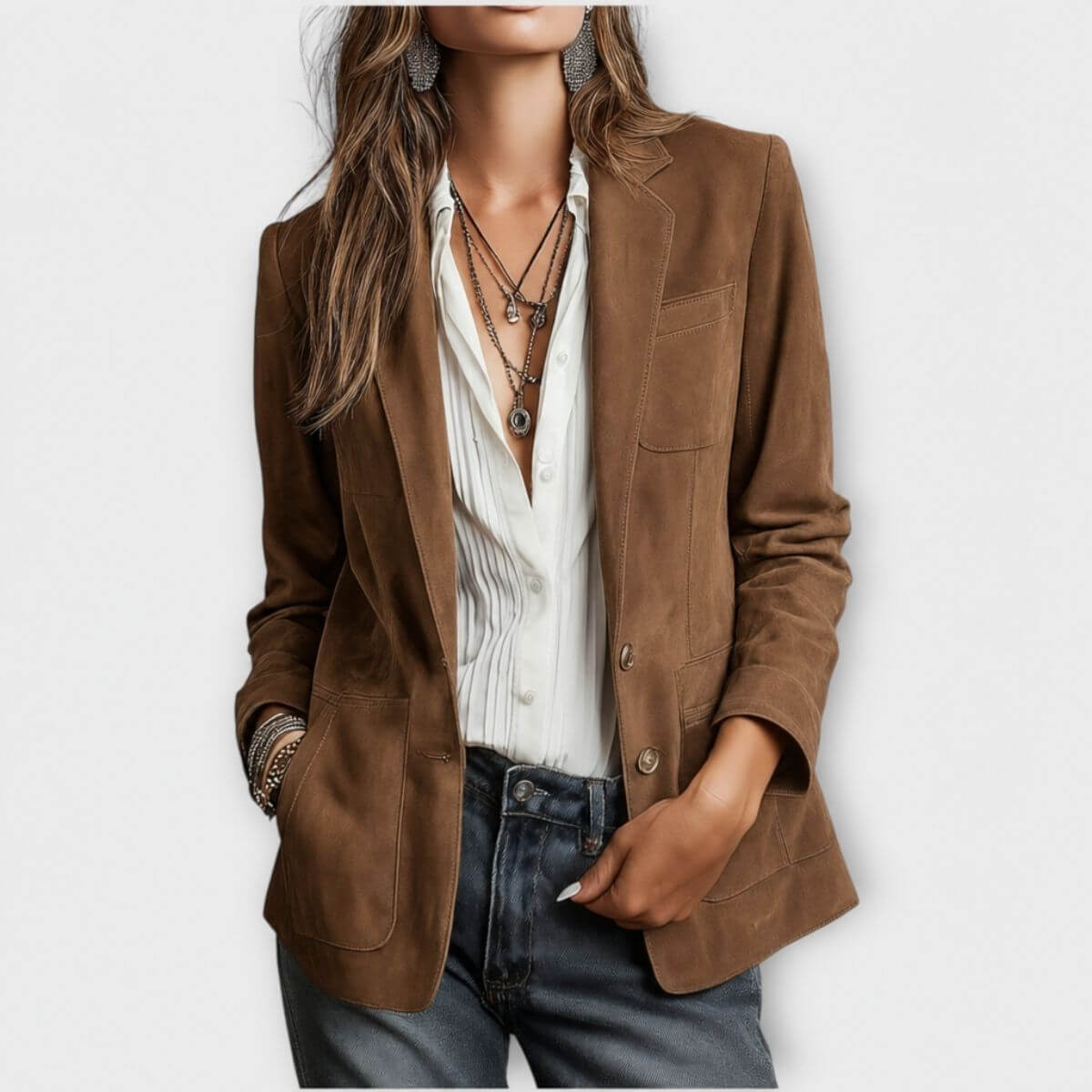 Rocío | Blazer Vintage de Ante Marrón - Isabel de Sevilla