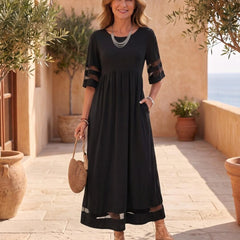 Cerelia | Vestido Midi con Detalles de Malla y Bolsillos - Isabel de Sevilla