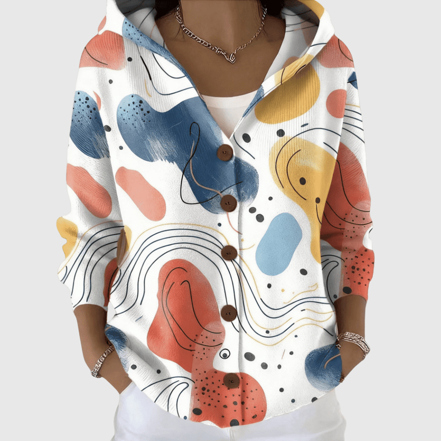 Reyes | Cárdigan con Capucha y Estampado Abstracto Artístico