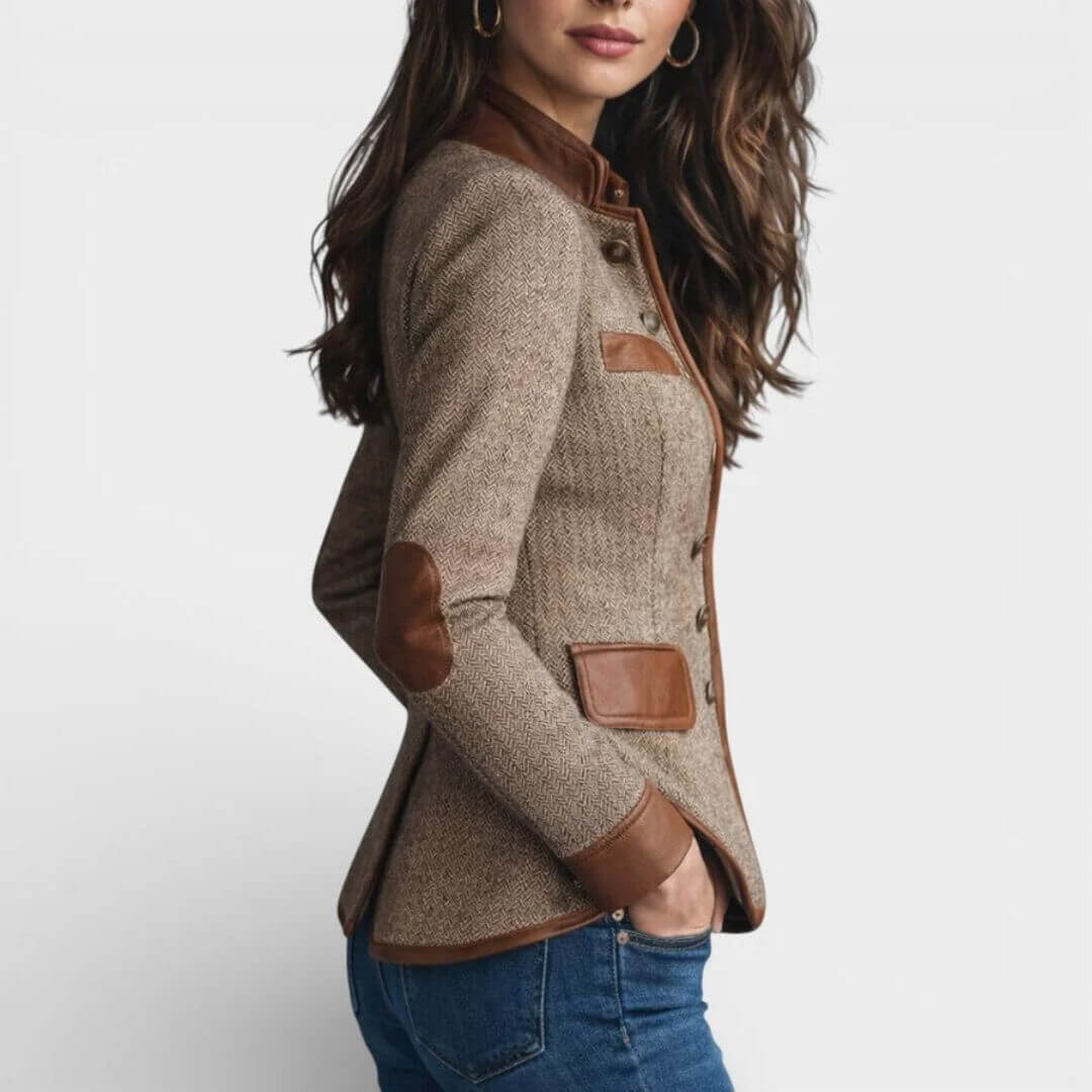 Marina | Chaqueta de Tweed con Ribete en Polipiel