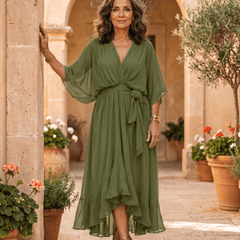 Mónica | Vestido Midi Elegante con Escote en V - Isabel de Sevilla