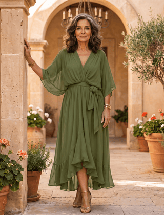 Mónica | Vestido Midi Elegante con Escote en V - Isabel de Sevilla