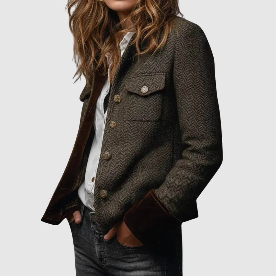 Inés | Chaqueta de Tweed con Puños de Terciopelo