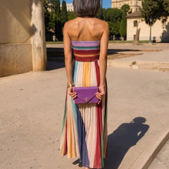 Lucía | Vestido Maxi Strapless Plisado Multicolor - Isabel de Sevilla