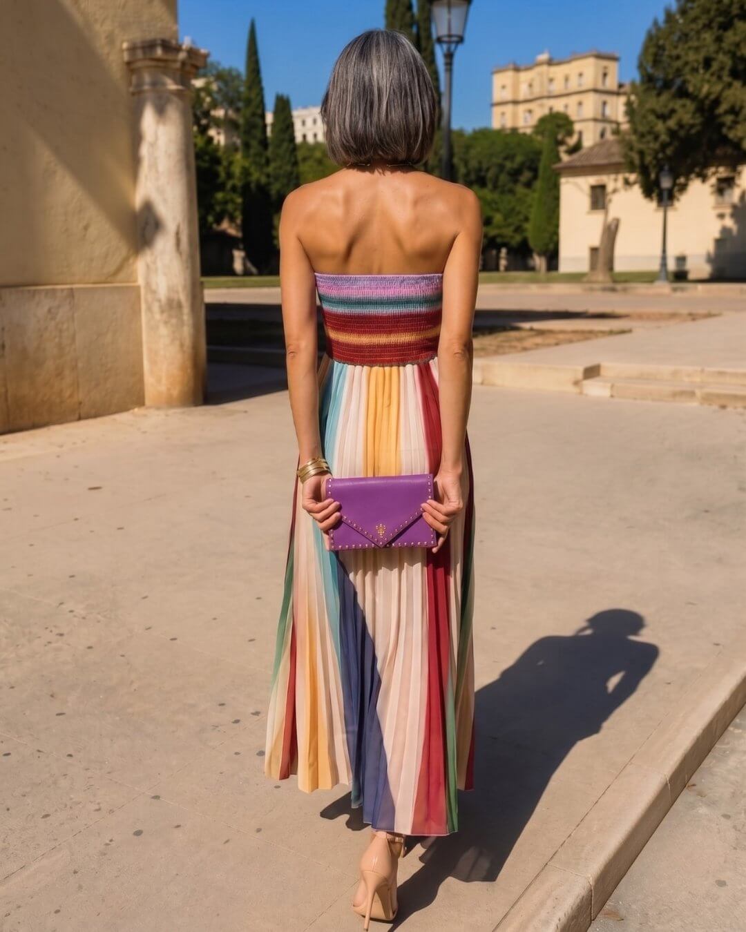 Lucía | Vestido Maxi Strapless Plisado Multicolor - Isabel de Sevilla