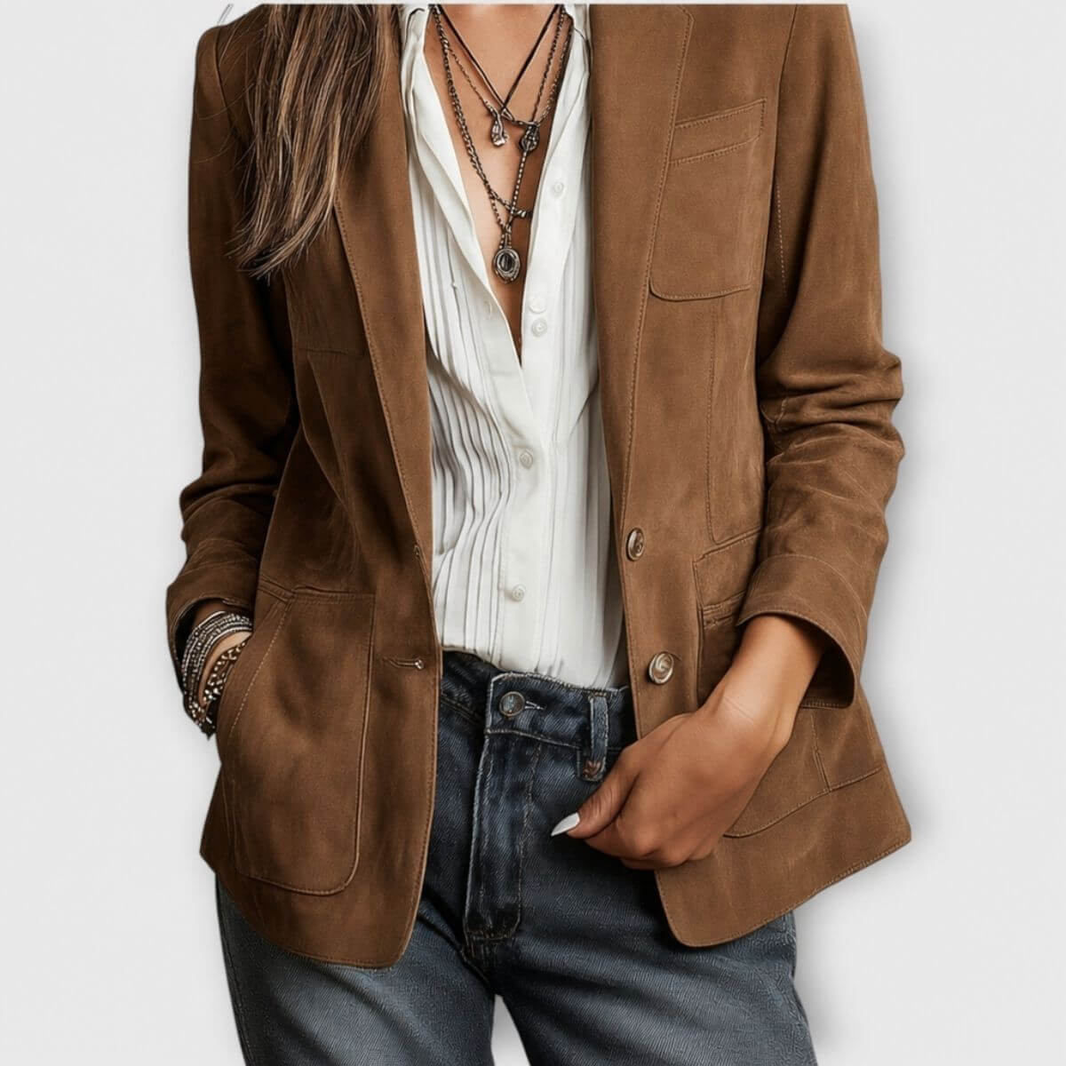 Rocío | Blazer Vintage de Ante Marrón - Isabel de Sevilla