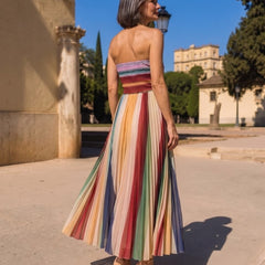 Lucía | Vestido Maxi Strapless Plisado Multicolor - Isabel de Sevilla