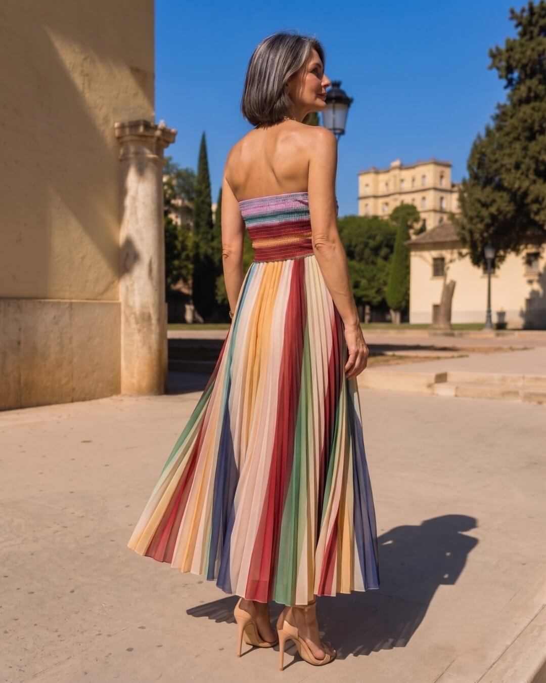 Lucía | Vestido Maxi Strapless Plisado Multicolor - Isabel de Sevilla