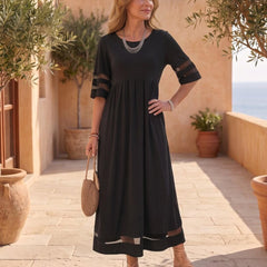 Cerelia | Vestido Midi con Detalles de Malla y Bolsillos - Isabel de Sevilla