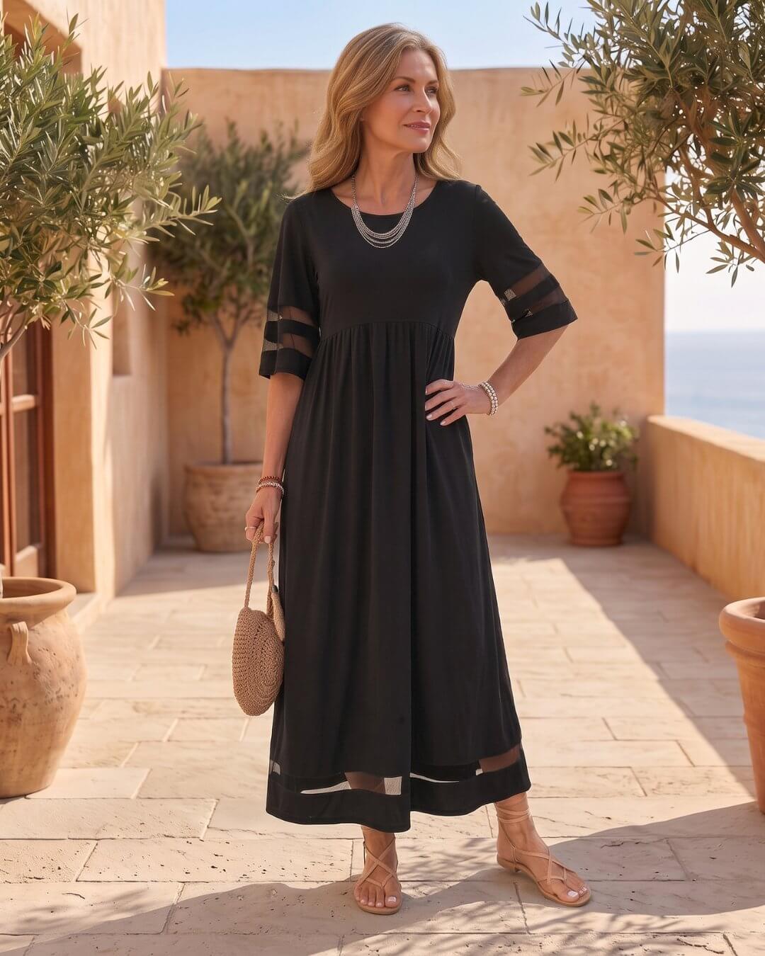 Cerelia | Vestido Midi con Detalles de Malla y Bolsillos - Isabel de Sevilla