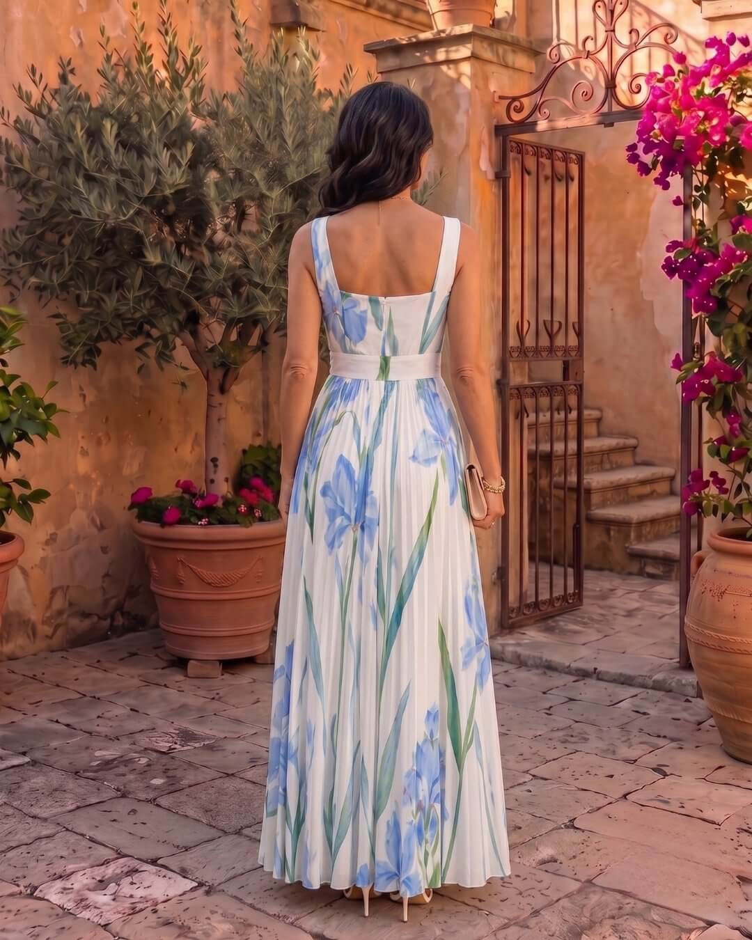 Inés | Vestido Maxi Plisado Floral - Isabel de Sevilla