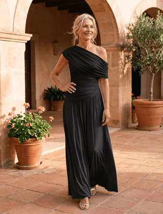 Gloria | Vestido plisado asimétrico de color sólido - Isabel de Sevilla