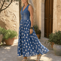 Consuelo | Vestido midi de gasa con estampado de lunares - Isabel de Sevilla