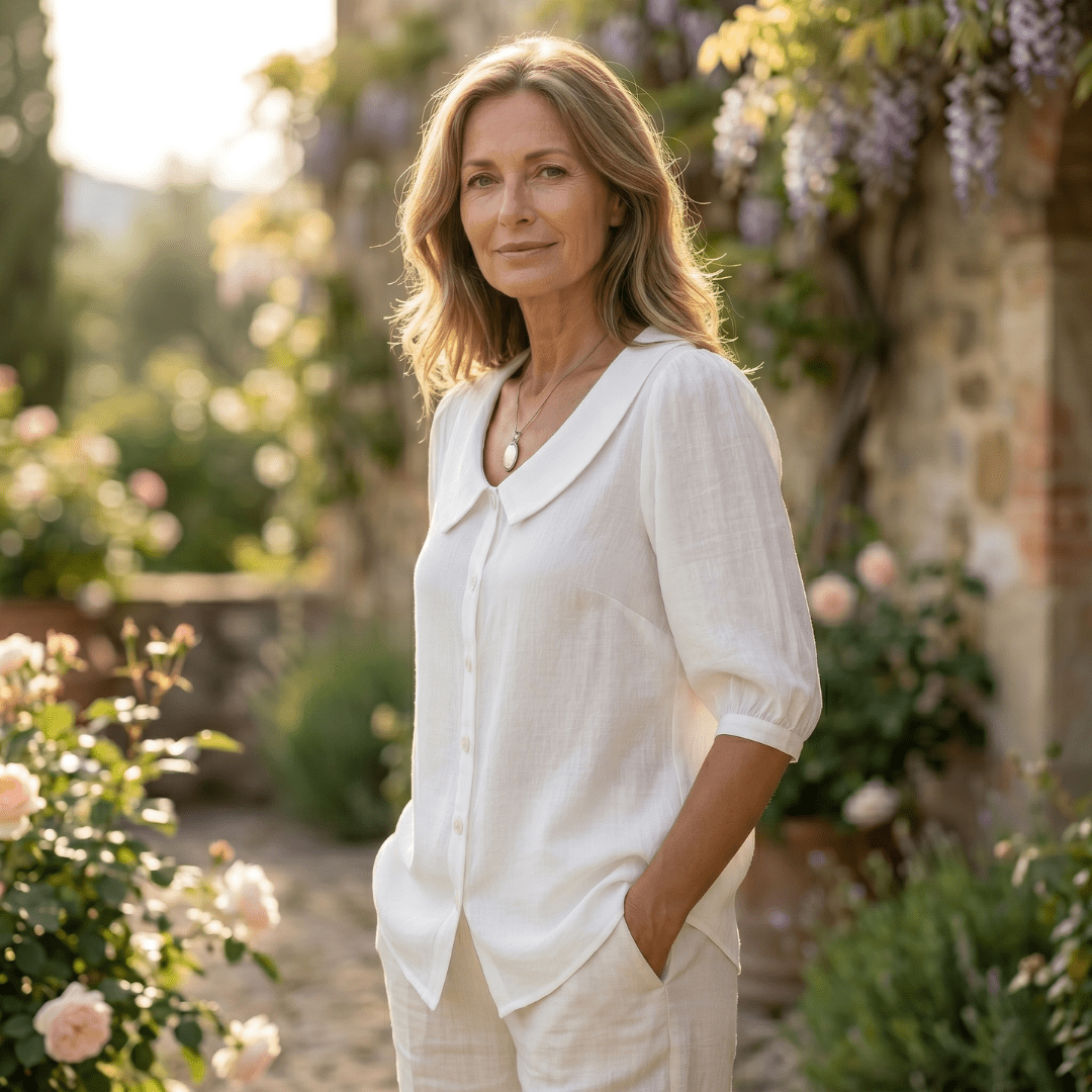 Alexia | Blusa elegante de algodón ligero con cuello redondeado - Isabel de Sevilla