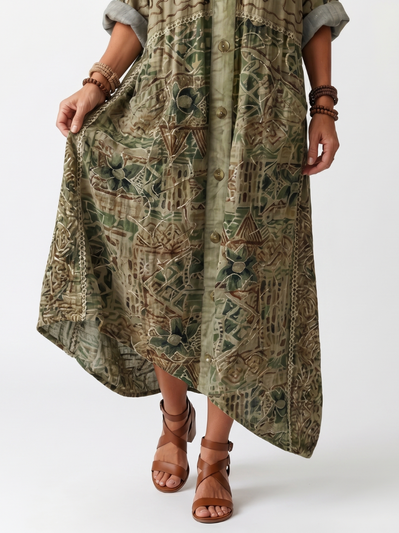 Nuria | Vestido Midi Oversize con Botones y Bolsillos