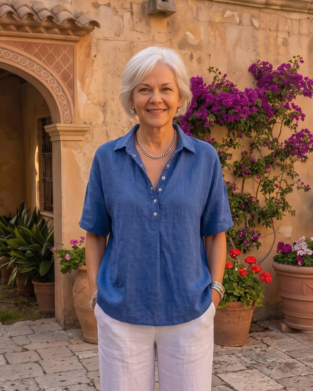 Gabriela | Blusa Lisa de Lino y Manga Corta - Isabel de Sevilla