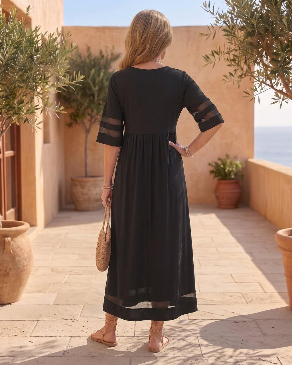Cerelia | Vestido Midi con Detalles de Malla y Bolsillos
