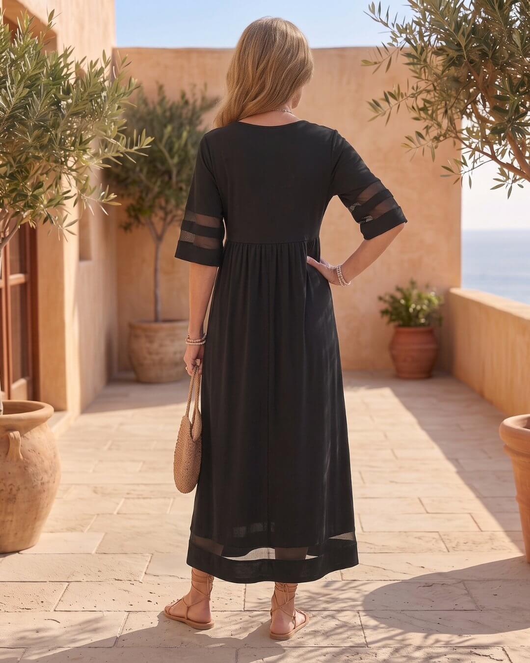 Cerelia | Vestido Midi con Detalles de Malla y Bolsillos - Isabel de Sevilla