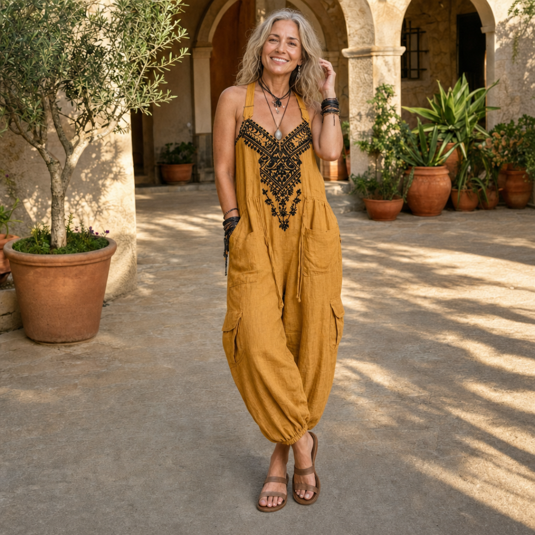 Raquel | Mono Boho con Bolsillos Parcheados